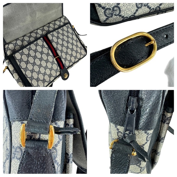 GUCCI School Bag Navy Blue Canvas Leather Ophidia Flap Accessory Collection - Picture 10 of 17